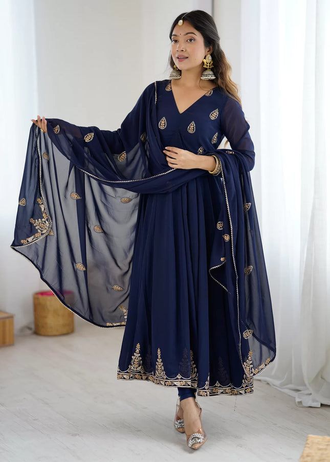 Navy Blue Embroidered Pant Suit