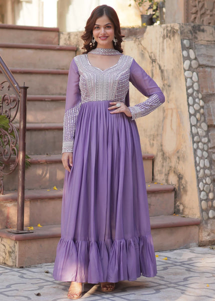 Lavender Embroidered Anarkali Gown