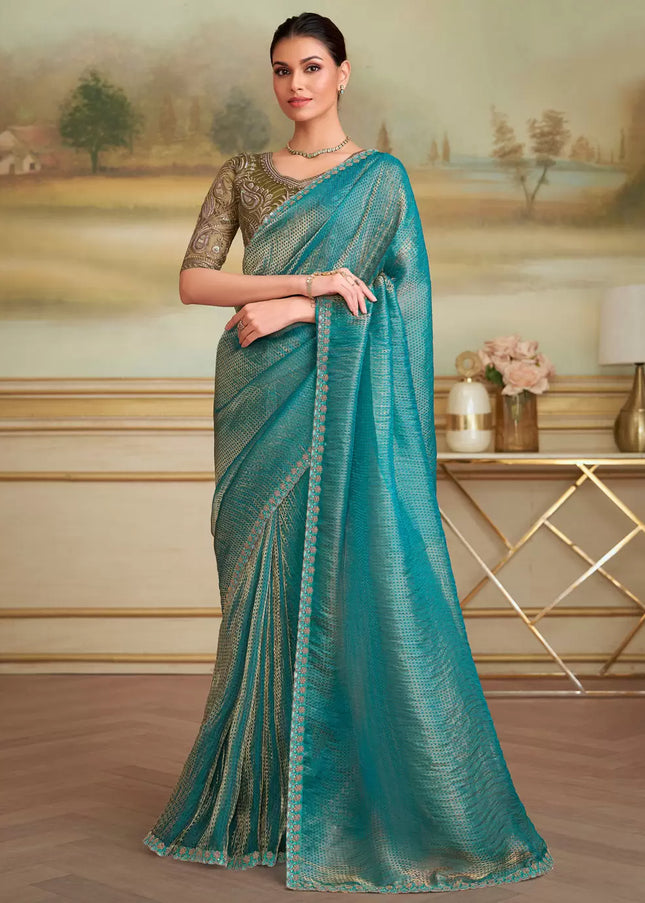 Teal Embroidered Saree