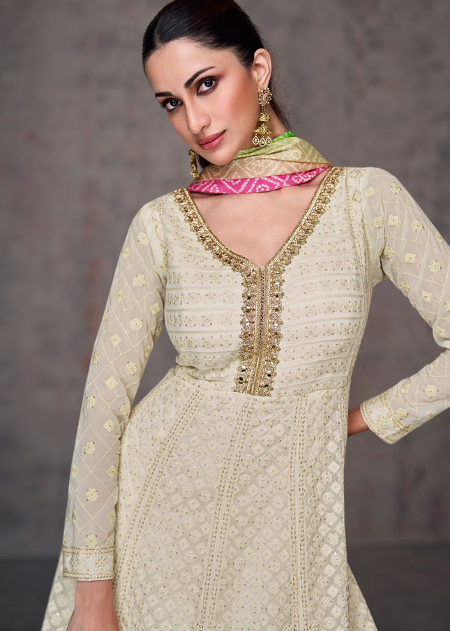 Offwhite Embroidered Anarkali Gown