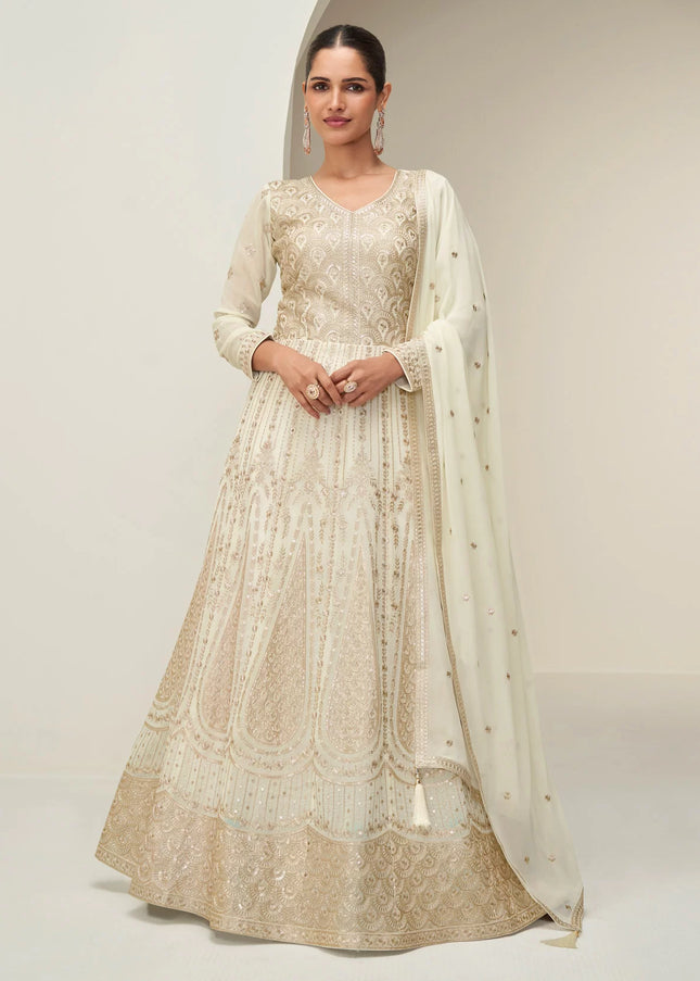 Offwhite Embroidered Anarkali Gown