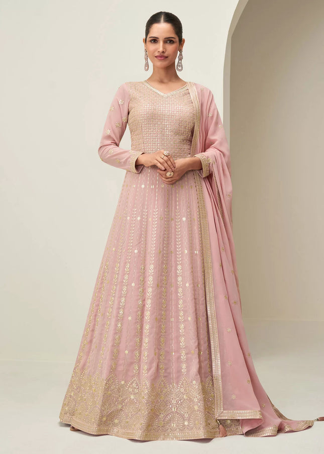 Pink Embroidered Anarkali Gown