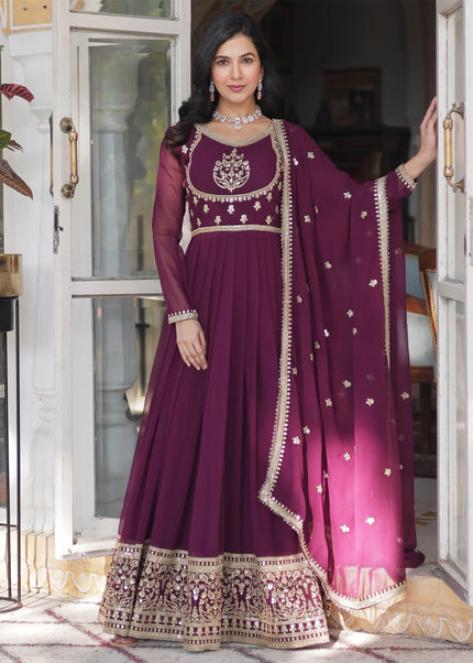 Purple Embroidered Anarkali Gown