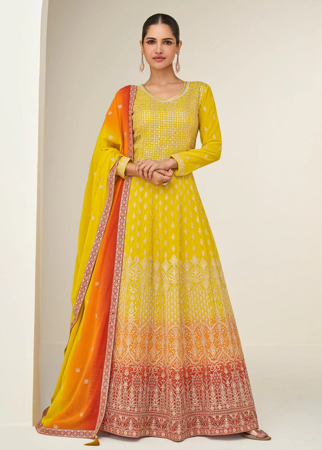 Yellow Embroidered Anarkali Gown