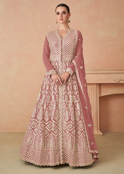 Peach Embroidered Anarkali Gown