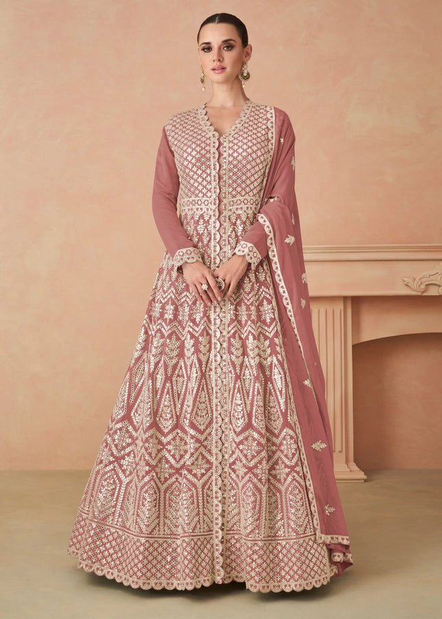 Peach Embroidered Anarkali Gown