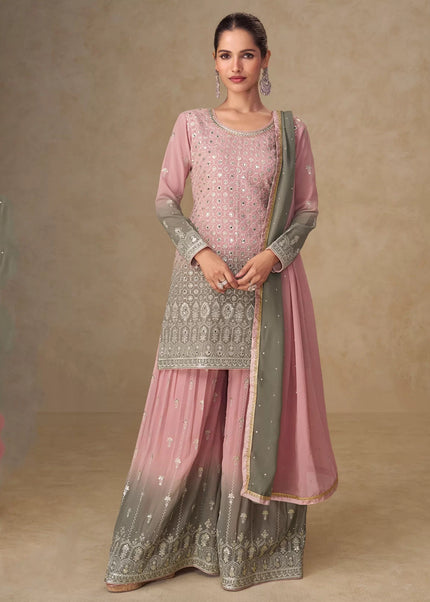Pink Embroidered Sharara Suit