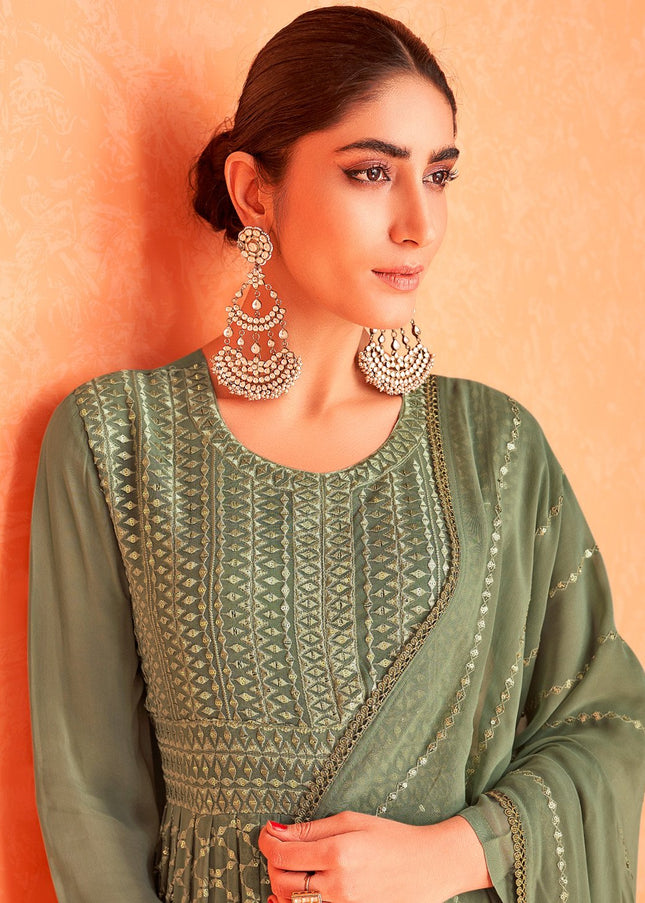Green Embroidered Anarkali