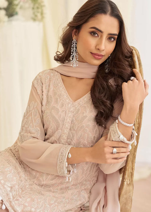 Mauve Embroidered Pant Style Suit