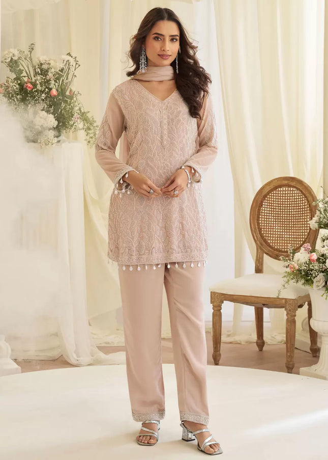 Mauve Embroidered Pant Style Suit