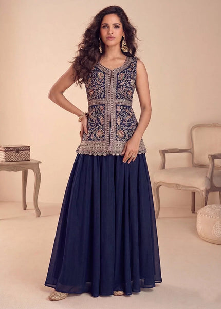 Purple Embroidered Sharara Suit