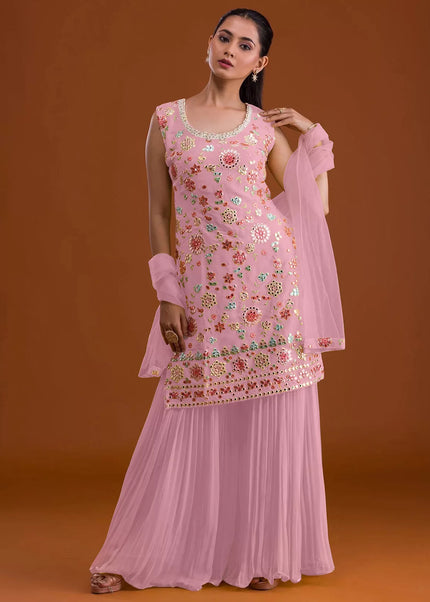 Pink Embroidered Sharara Suit