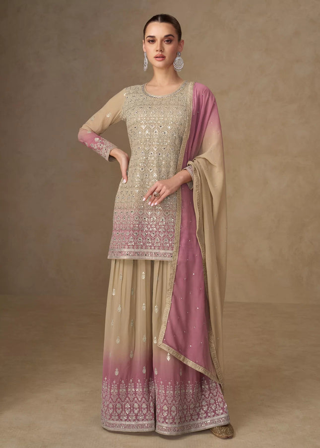 Sea Green Embroidered Sharara Suit