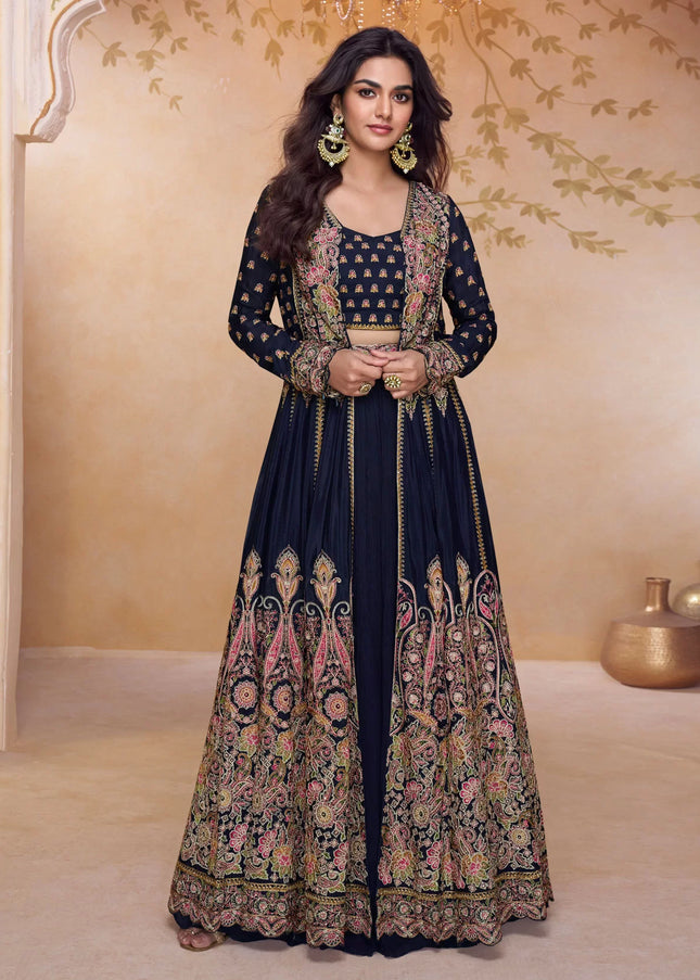 Black Embroidered Jacket Style Lehenga Choli