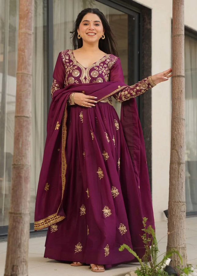 Purple Embroidered Anarkali Gown