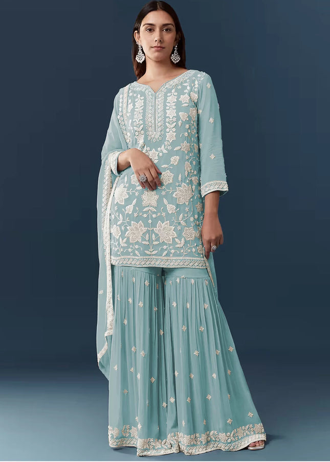 Georgette Embroidered Gharara Suit Series