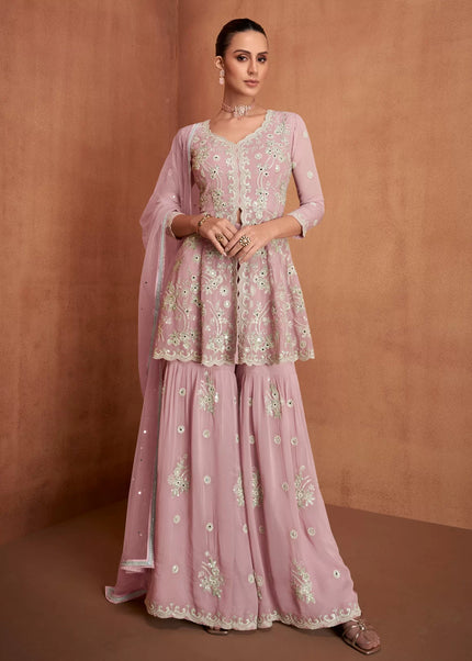 Pink Embroidered Gharara Suit