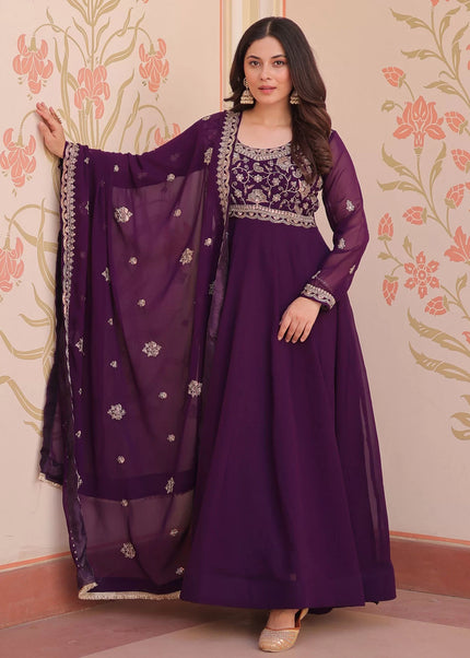Purple Embroidered Anarkali Gown