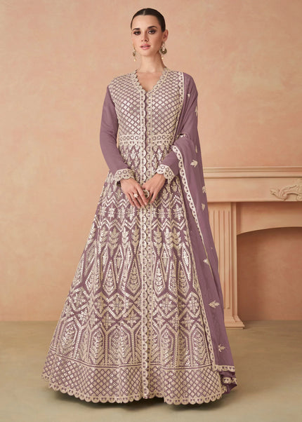 Lavender Embroidered Anarkali Gown