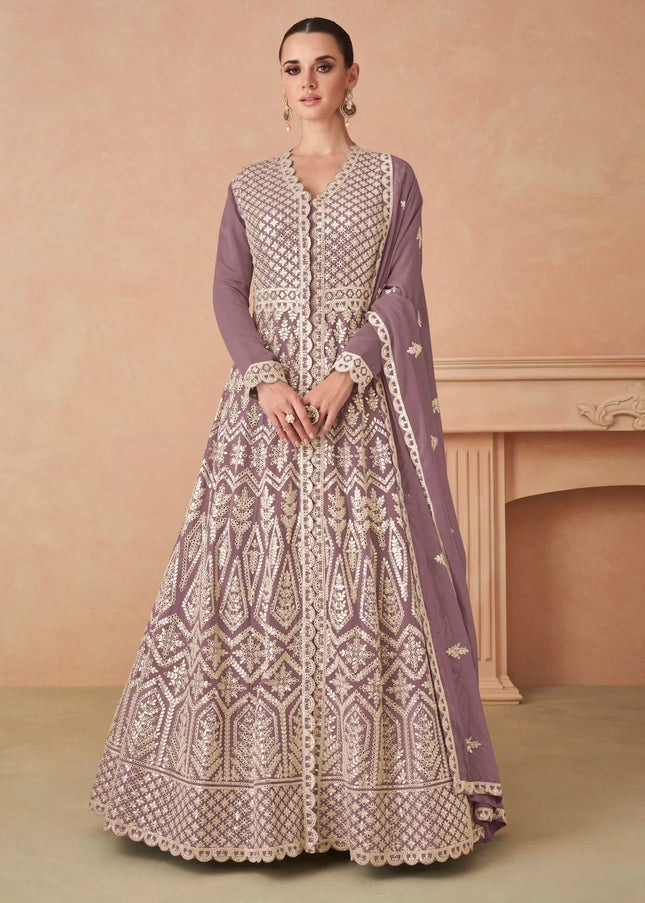 Lavender Embroidered Anarkali Gown