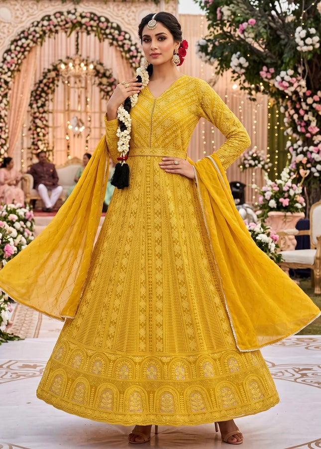 Yellow Embroidered Anarkali Gown