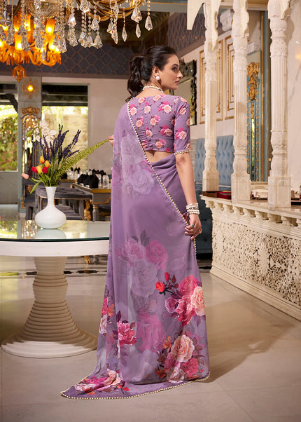 Lavender Floral Printed Saree