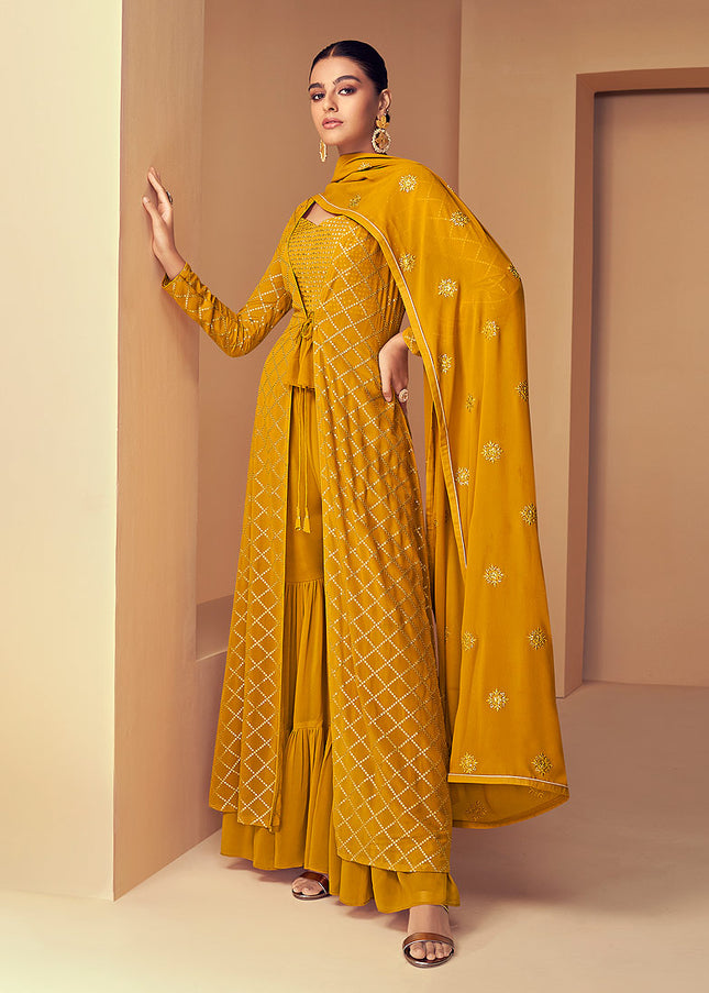 Mustard Gold Embroidered Jacket Style Suit