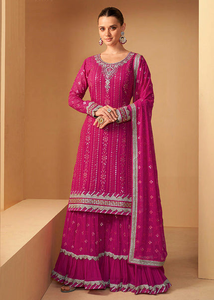 Pink and Gold Embroidered Sharara Suit