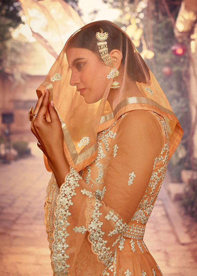 Peach Heavy Embroidered Sharara Suit