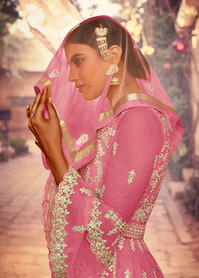 Pink Heavy Embroidered Sharara Suit
