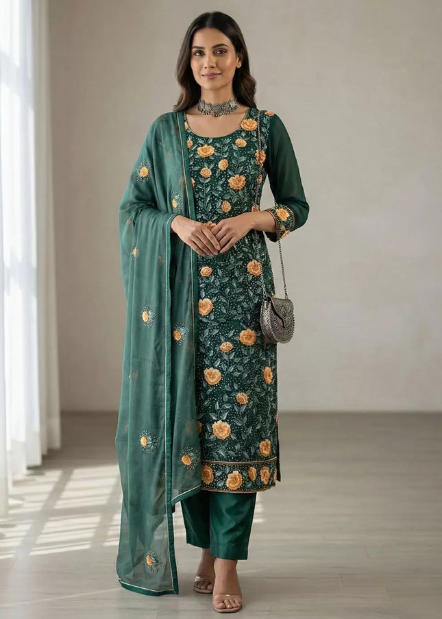 Sequins Embroidered Pant Style Suit