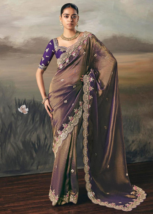 Purple Embroidered Festive Saree