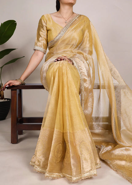 Yellow Embroidered  Saree