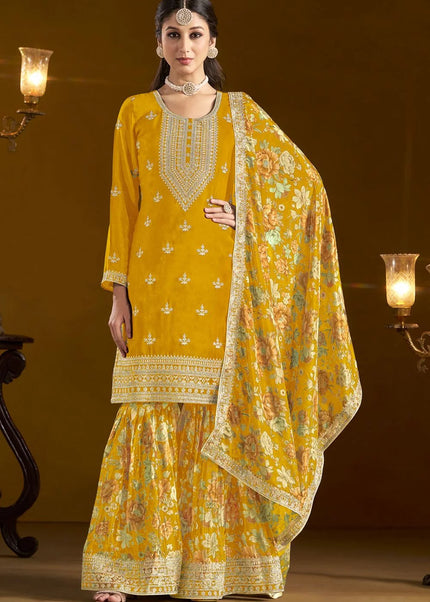 Yellow Embroidered Gharara Suit