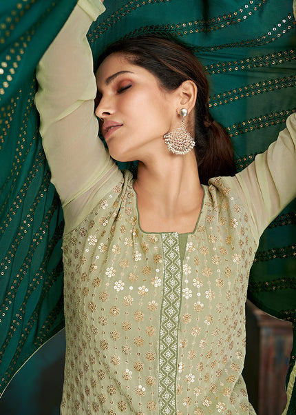 Offwhite and Gold Embroidered Sharara Suit