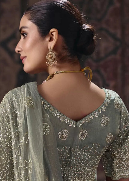 Grey Embroidered Wedding Saree