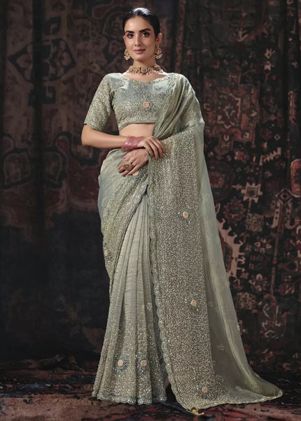 Grey Embroidered Wedding Saree