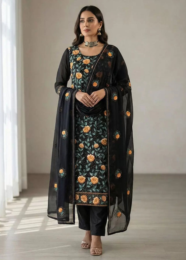 Sequins Embroidered Pant Style Suit