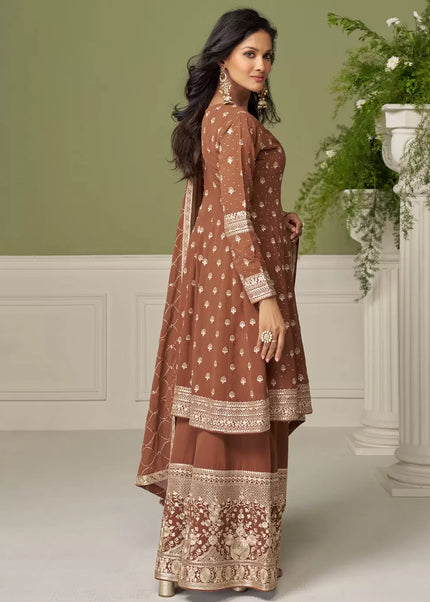 Brown Embroidered Sharara Suit