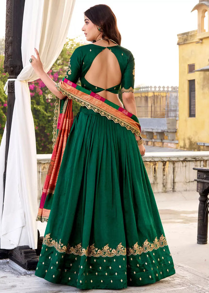 Green Printed and Embroidered Lehenga Choli