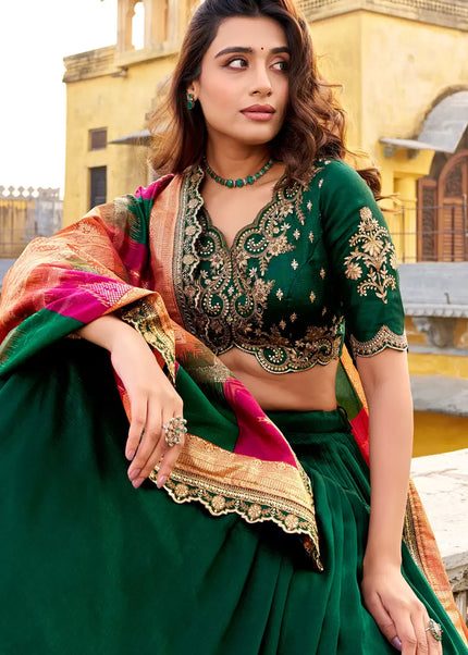Green Printed and Embroidered Lehenga Choli