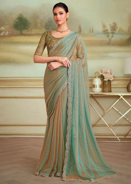 Sea Green Embroidered Saree
