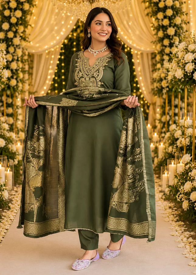 Cotton Blend Embroidered Pant Style Suit Series