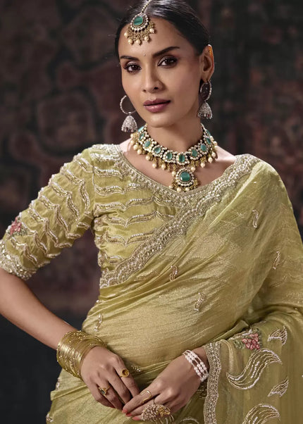 Sea Green Embroidered Wedding Saree