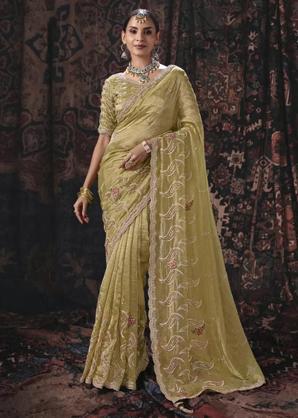 Sea Green Embroidered Wedding Saree