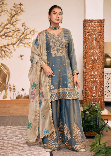 Fendy Silk Printed and Embroidered Palazzo Suit Series