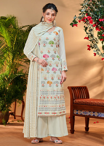 Light Blue Embroidered Pant Style Suit