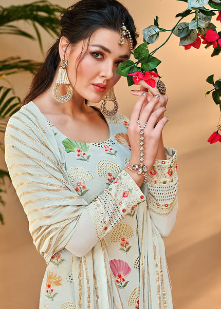 Light Blue Embroidered Pant Style Suit