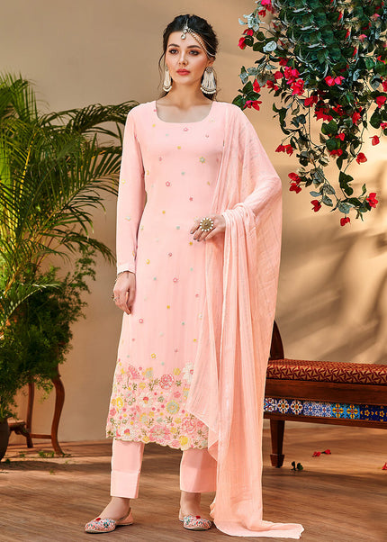 Light Pink Embroidered Pant Style Suit