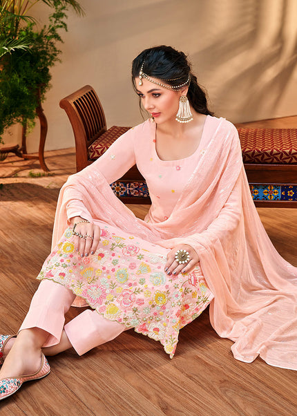 Light Pink Embroidered Pant Style Suit